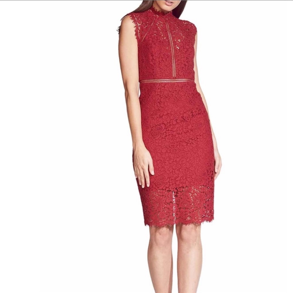 NEW BARDOT Lace Sheath Cocktail Dress in Burgundy 12